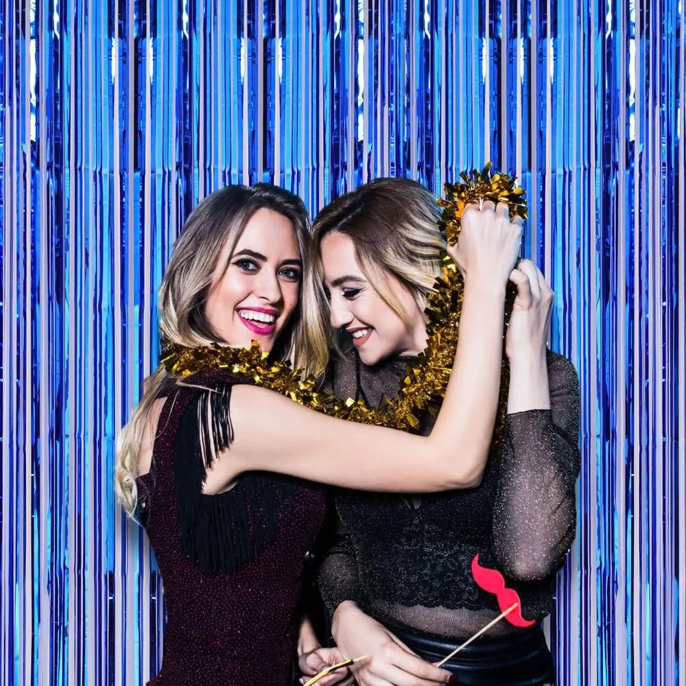 Blue Foil Fringe Backdrop Curtains (2 pack) Tinsel Streamers Party Decor